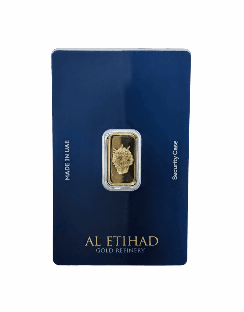 Al Etihad 2.5g gold bar featuring flower baskets design in 999.9 fine gold