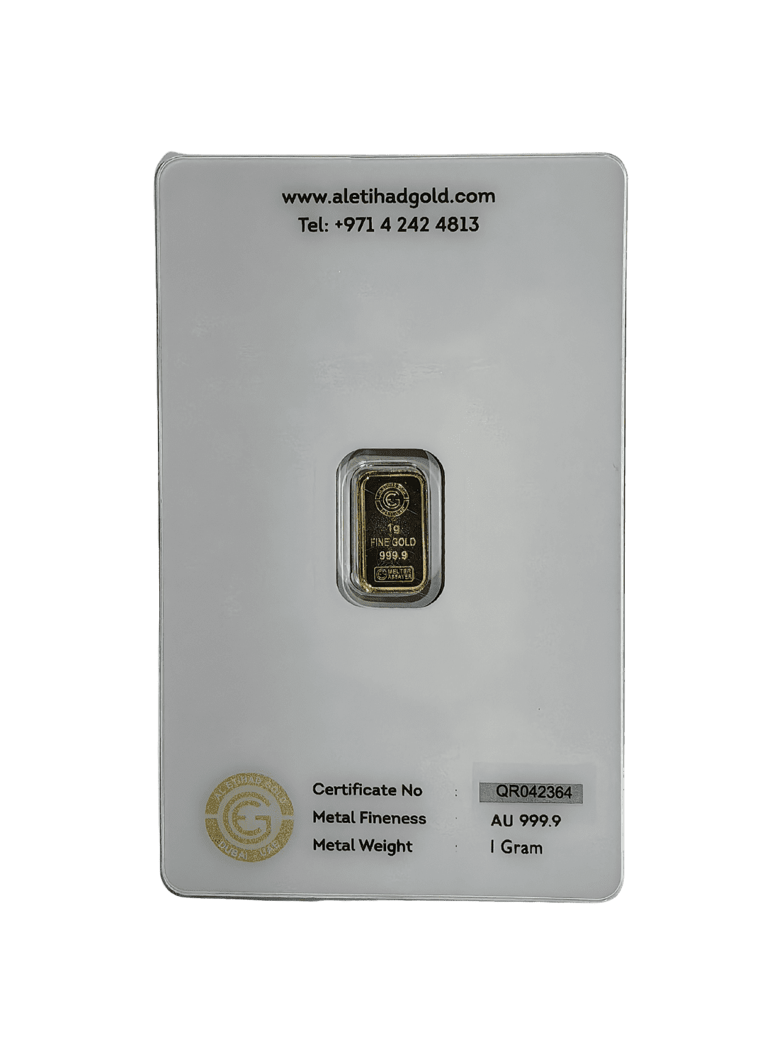 Al Etihad 1g Gold Bar featuring an elegant lily flower design, minted in Dubai