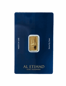 Al Etihad - Mecca 2.5 Grams Gold Bar – 999.9 Purity with Mecca design, certified by Al Etihad Gold, Dubai.