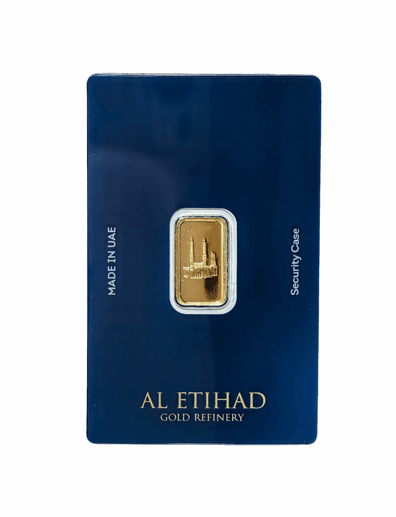 Al Etihad - Mecca 2.5 Grams Gold Bar – 999.9 Purity with Mecca design, certified by Al Etihad Gold, Dubai.