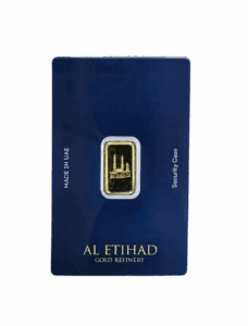 Al Etihad - Mecca 2.5 Grams Gold Bar – 999.9 Purity with Mecca design, certified by Al Etihad Gold, Dubai.