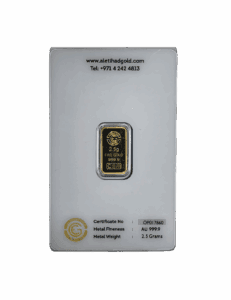 Al Etihad - Mecca 2.5 Grams Gold Bar – 999.9 Purity with Mecca design, certified by Al Etihad Gold, Dubai.