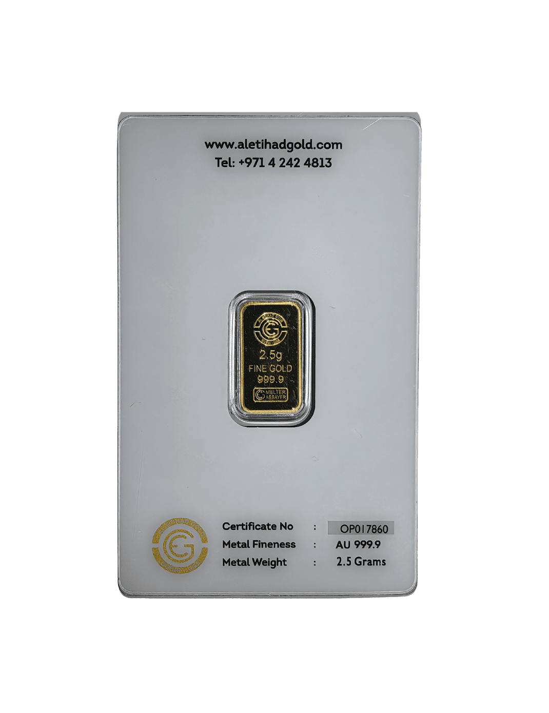 Al Etihad - Mecca 2.5 Grams Gold Bar – 999.9 Purity with Mecca design, certified by Al Etihad Gold, Dubai.