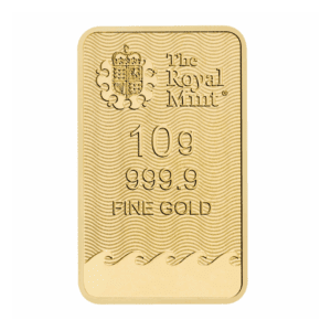 The Royal Mint Britannia 10 gram gold bar featuring Jody Clark’s design with trident and shield, enhanced with state-of-the-art security features.
