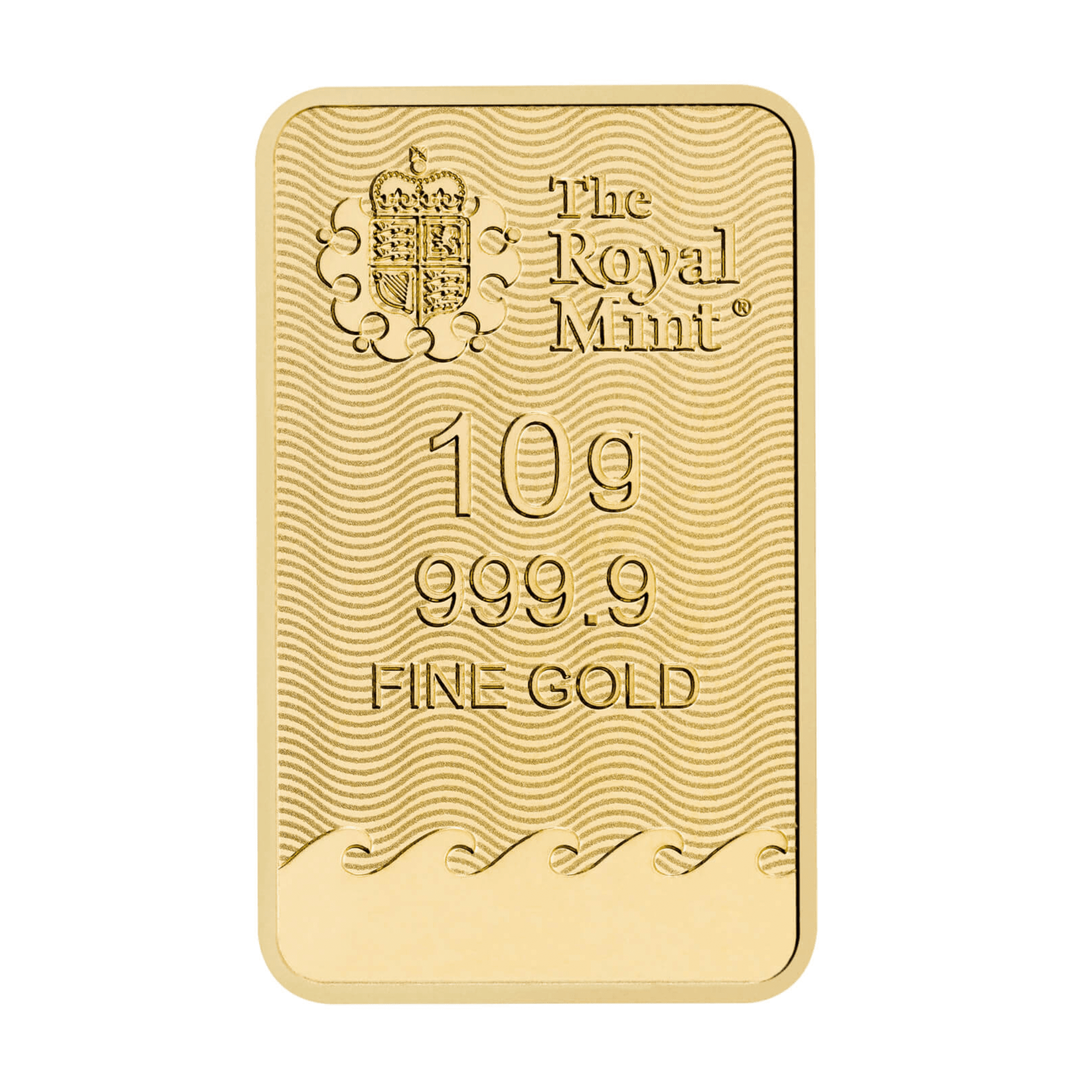 The Royal Mint Britannia 10 gram gold bar featuring Jody Clark’s design with trident and shield, enhanced with state-of-the-art security features.