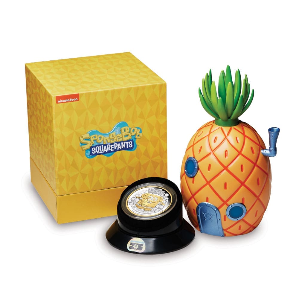 2024 Tuvalu 2oz SpongeBob SquarePants Gilded Silver Proof Coin in pineapple house packaging