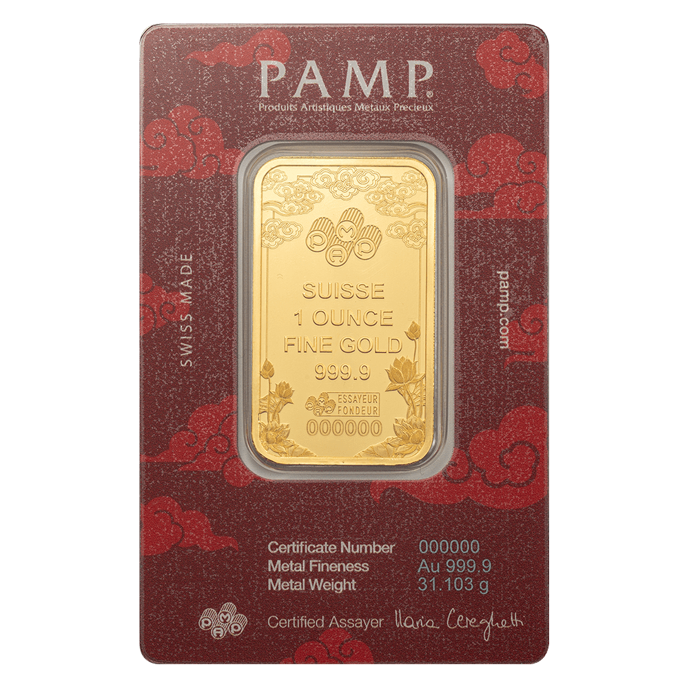2025 PAMP Suisse Good Luck Yellow Dragon 1 oz 999.9 Gold Minted Bar in CertiPAMP Assay Card