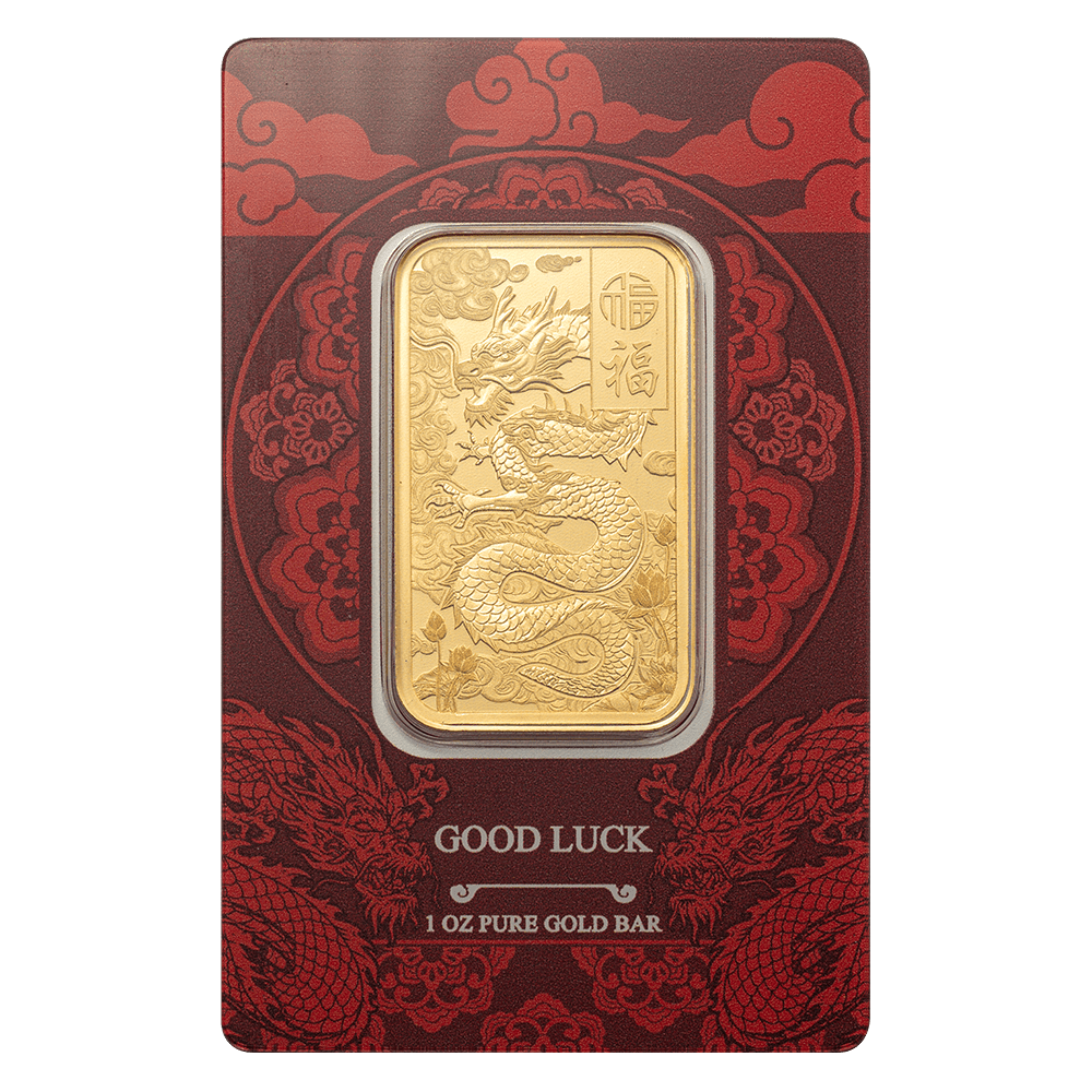 2025 PAMP Suisse Good Luck Yellow Dragon 1 oz 999.9 Gold Minted Bar in CertiPAMP Assay Card