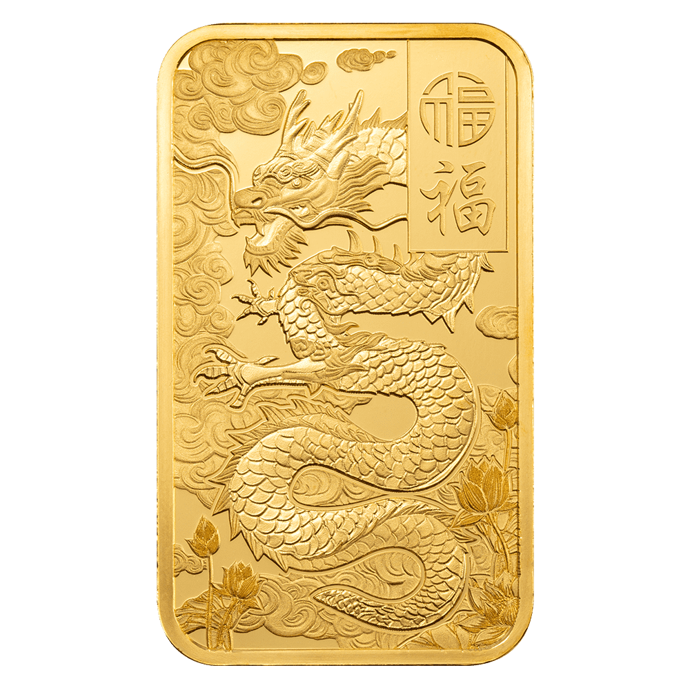 2025 PAMP Suisse Good Luck Yellow Dragon 5g 999.9 Gold Minted Bar in CertiPAMP Assay Card