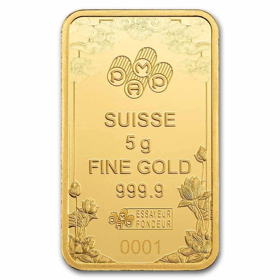 2025 PAMP Suisse Good Luck Yellow Dragon 5g 999.9 Gold Minted Bar in CertiPAMP Assay Card