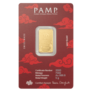 2025 PAMP Suisse Good Luck Yellow Dragon 5g 999.9 Gold Minted Bar in CertiPAMP Assay Card