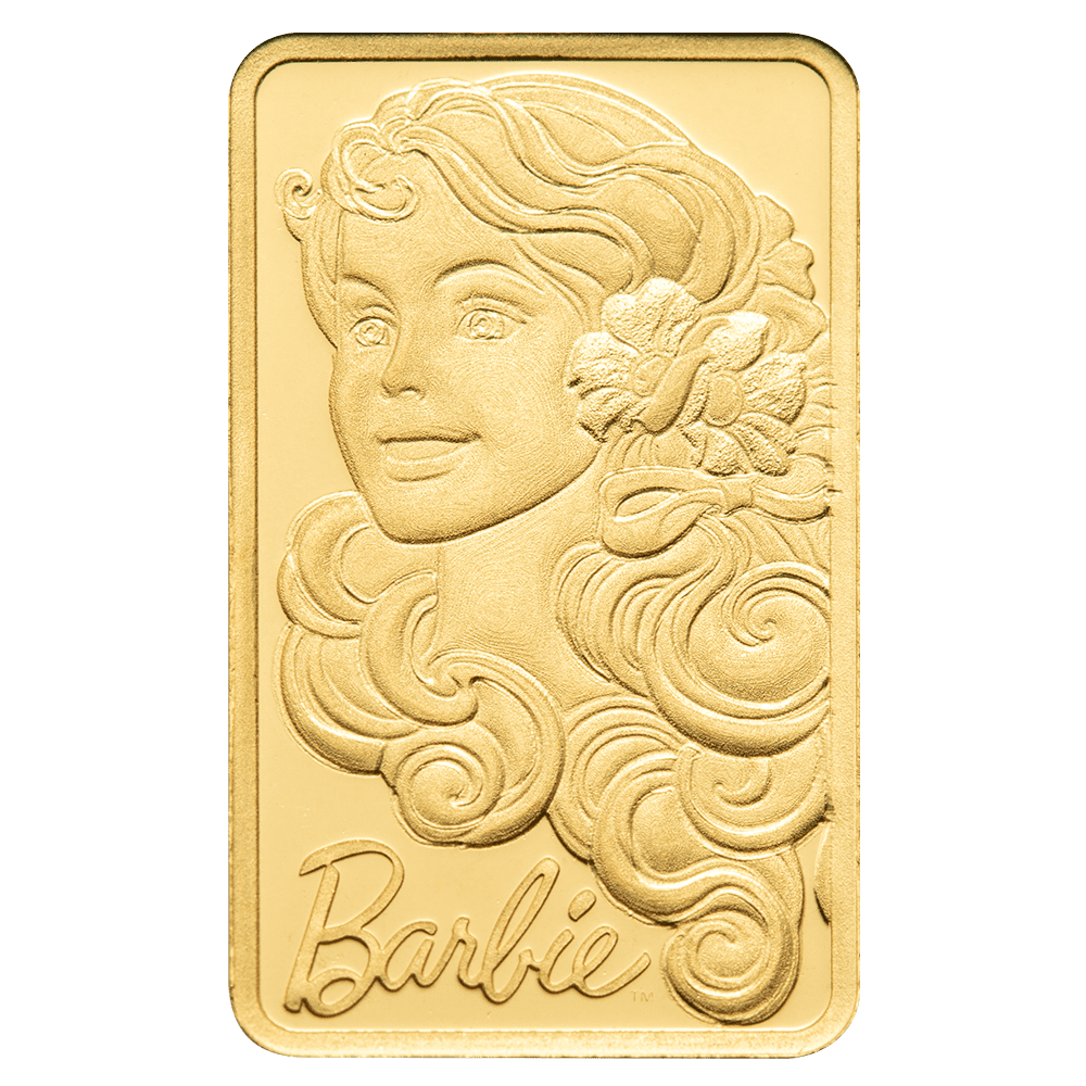 PAMP 1g Pure Gold Bar Iconic Barbie Edition in CertiPAMP Assay Card Packaging