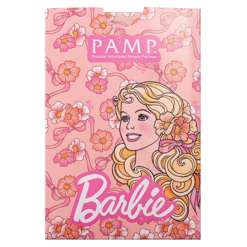 PAMP 1g Pure Gold Bar Iconic Barbie Edition in CertiPAMP Assay Card Packaging
