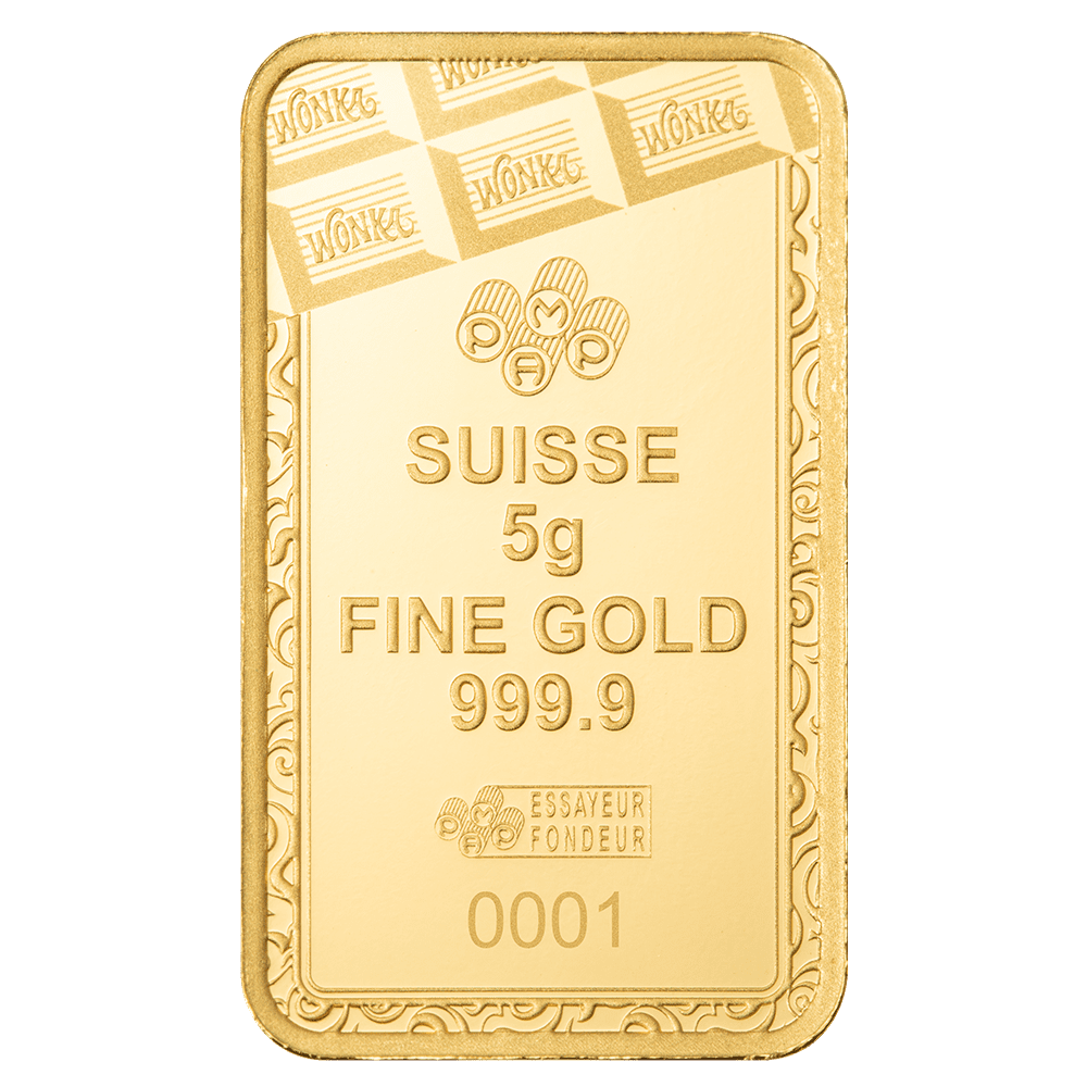 PAMP Suisse Willy Wonka 5g 999.9 Fine Gold Bar in CertiPAMP Assay Card Packaging