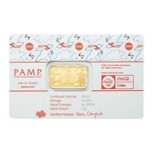 PAMP Suisse Coca-Cola Polar Bear & Friends 5g 9999 Fine Gold Bar in CertiPAMP Card
