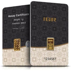 IGR 1 gram gold bar 999.9 fine gold sealed in original IGR assay card