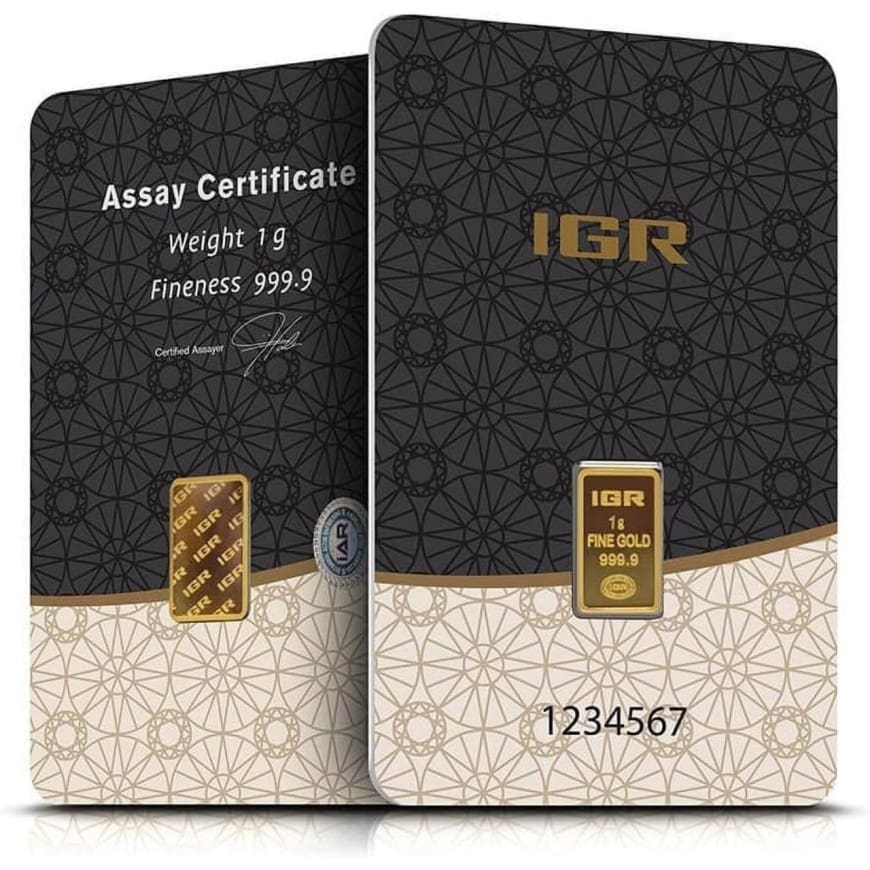 IGR 1 gram gold bar 999.9 fine gold sealed in original IGR assay card