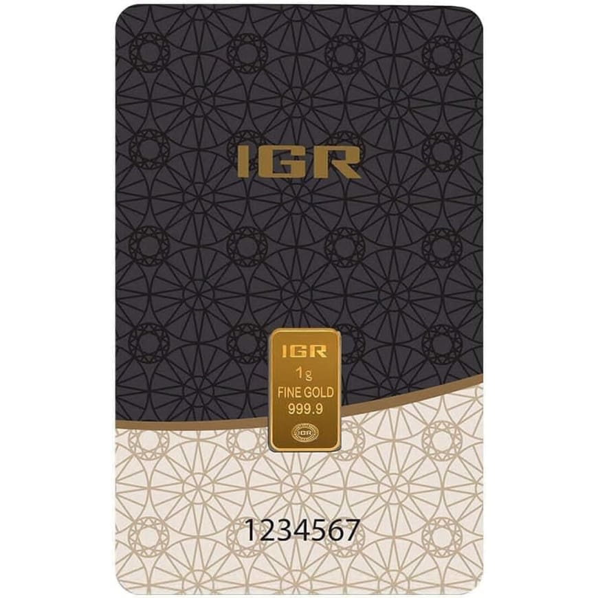 IGR 1 gram gold bar 999.9 fine gold sealed in original IGR assay card