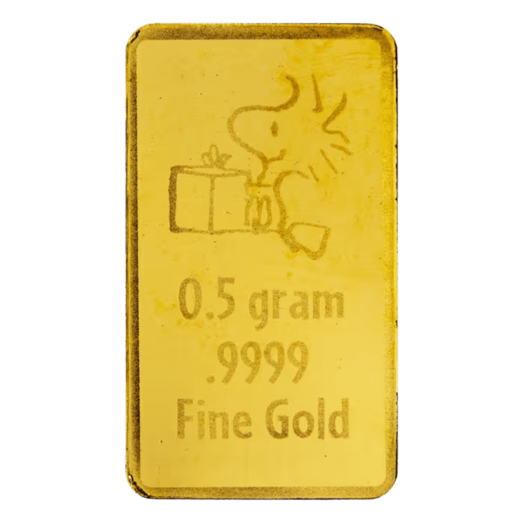 Peanuts Christmas Charlie Brown and Snoopy 0.5 gram 999.9 gold bar in sealed assay packaging