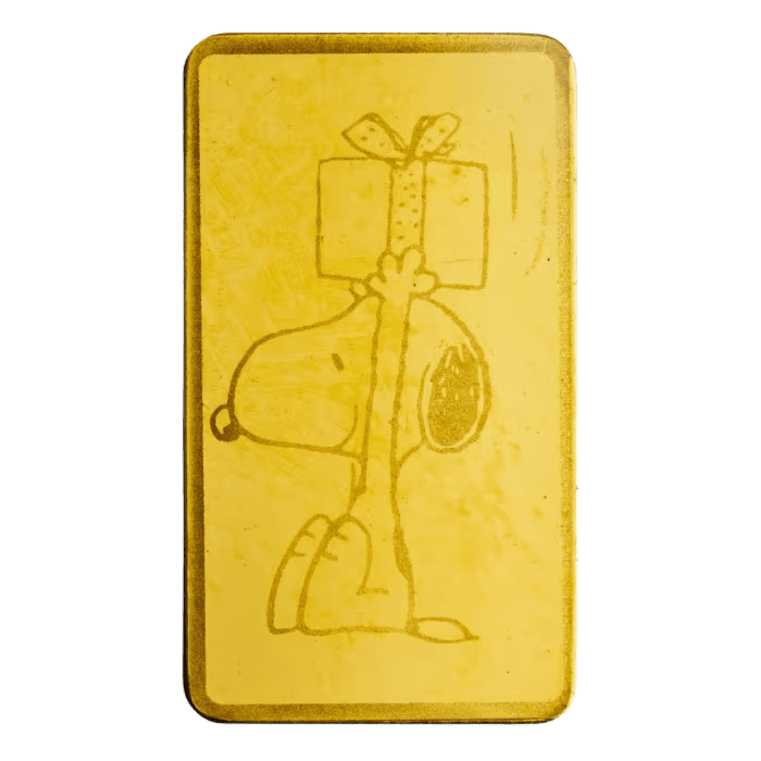 Peanuts Christmas Charlie Brown and Snoopy 0.5 gram 999.9 gold bar in sealed assay packaging