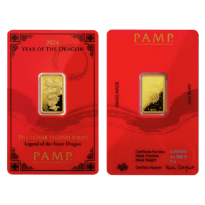 PAMP Suisse Lunar Horse and Dragon 5g Gold Bars Set in Golden Box with CertiPAMP assay cards