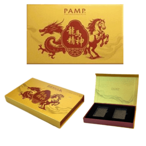 PAMP Suisse Lunar Horse and Dragon 5g Gold Bars Set in Golden Box with CertiPAMP assay cards