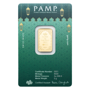 PAMP Suisse Eid Mubarak 5g 999.9 gold bar in CertiPAMP sealed packaging