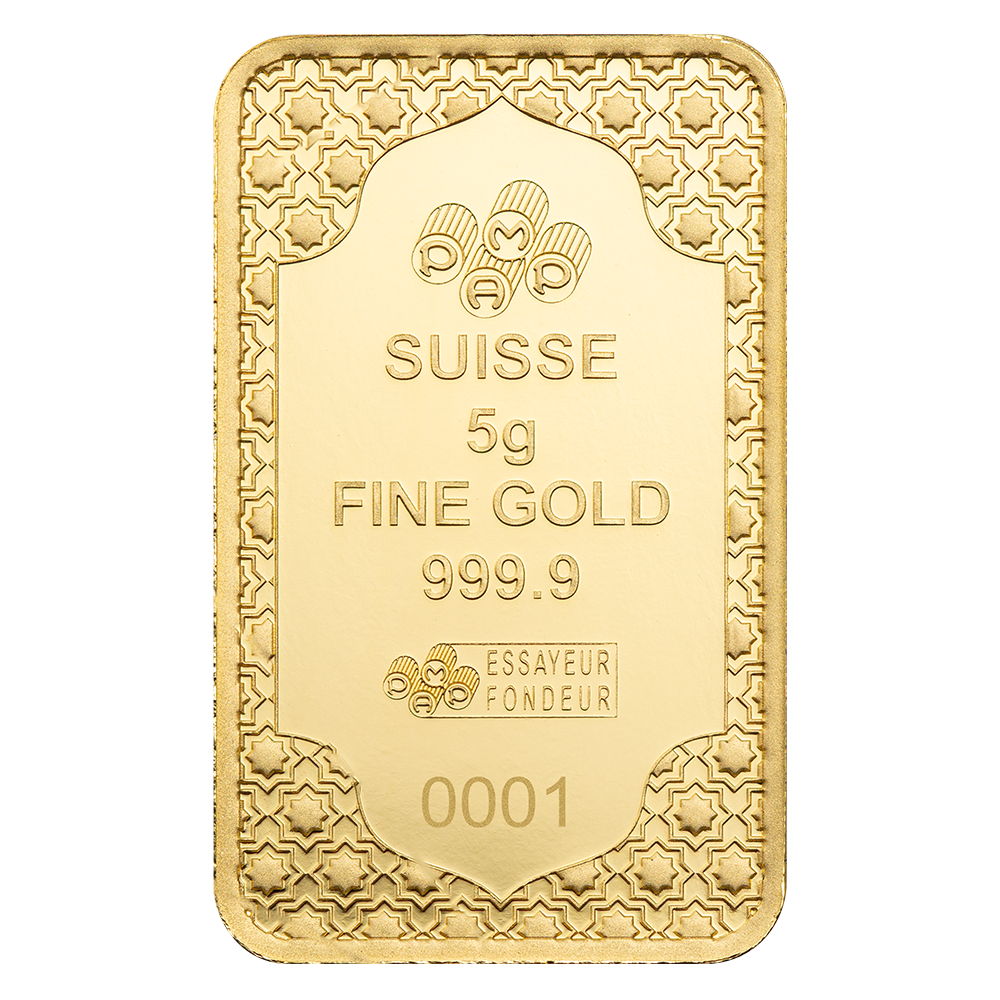 PAMP Suisse Eid Mubarak 5g 999.9 gold bar in CertiPAMP sealed packaging