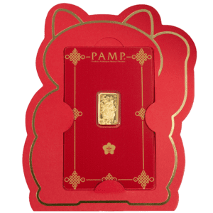 PAMP Suisse Lucky Cat 2.5g 999.9 gold bar in sealed CertiPAMP assay packaging