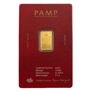 PAMP Suisse Lucky Cat 2.5g 999.9 gold bar in sealed CertiPAMP assay packaging