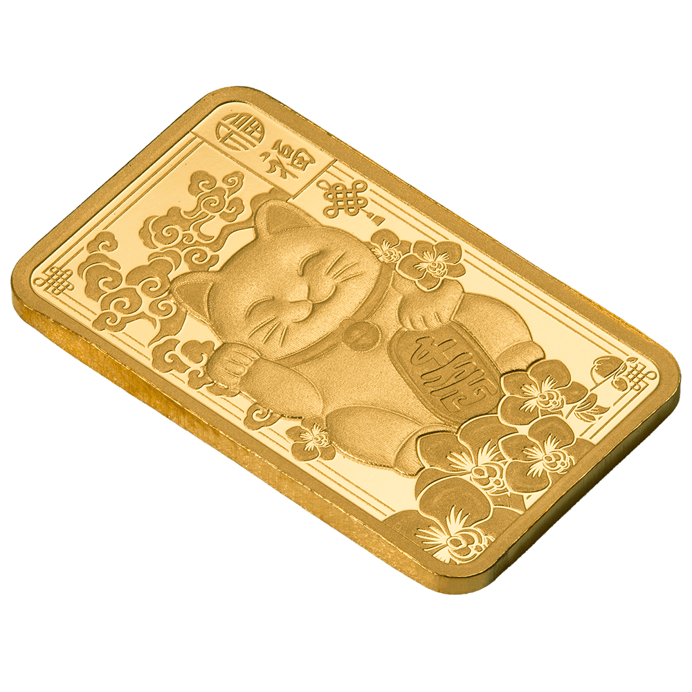PAMP Suisse Lucky Cat 2.5g 999.9 gold bar in sealed CertiPAMP assay packaging