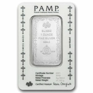 PAMP Suisse Cross of Christianity 1 oz 999 silver bar in CertiPAMP assay card