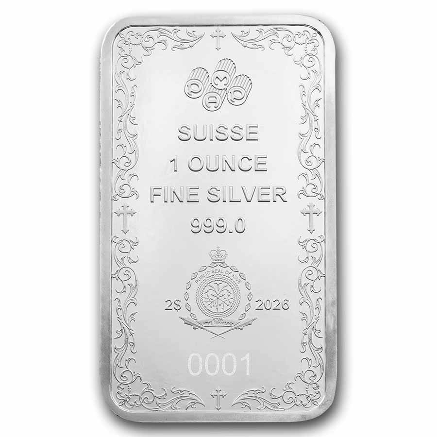 PAMP Suisse Cross of Christianity 1 oz 999 silver bar in CertiPAMP assay card