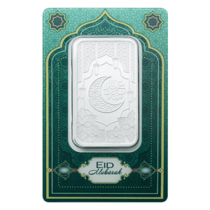 PAMP Suisse Eid Mubarak 1 oz 999 silver bar sealed in CertiPAMP assay packaging