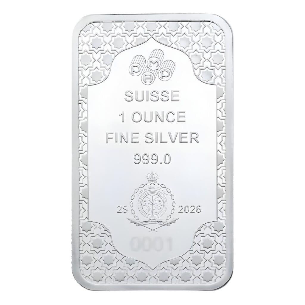 PAMP Suisse Eid Mubarak 1 oz 999 silver bar sealed in CertiPAMP assay packaging