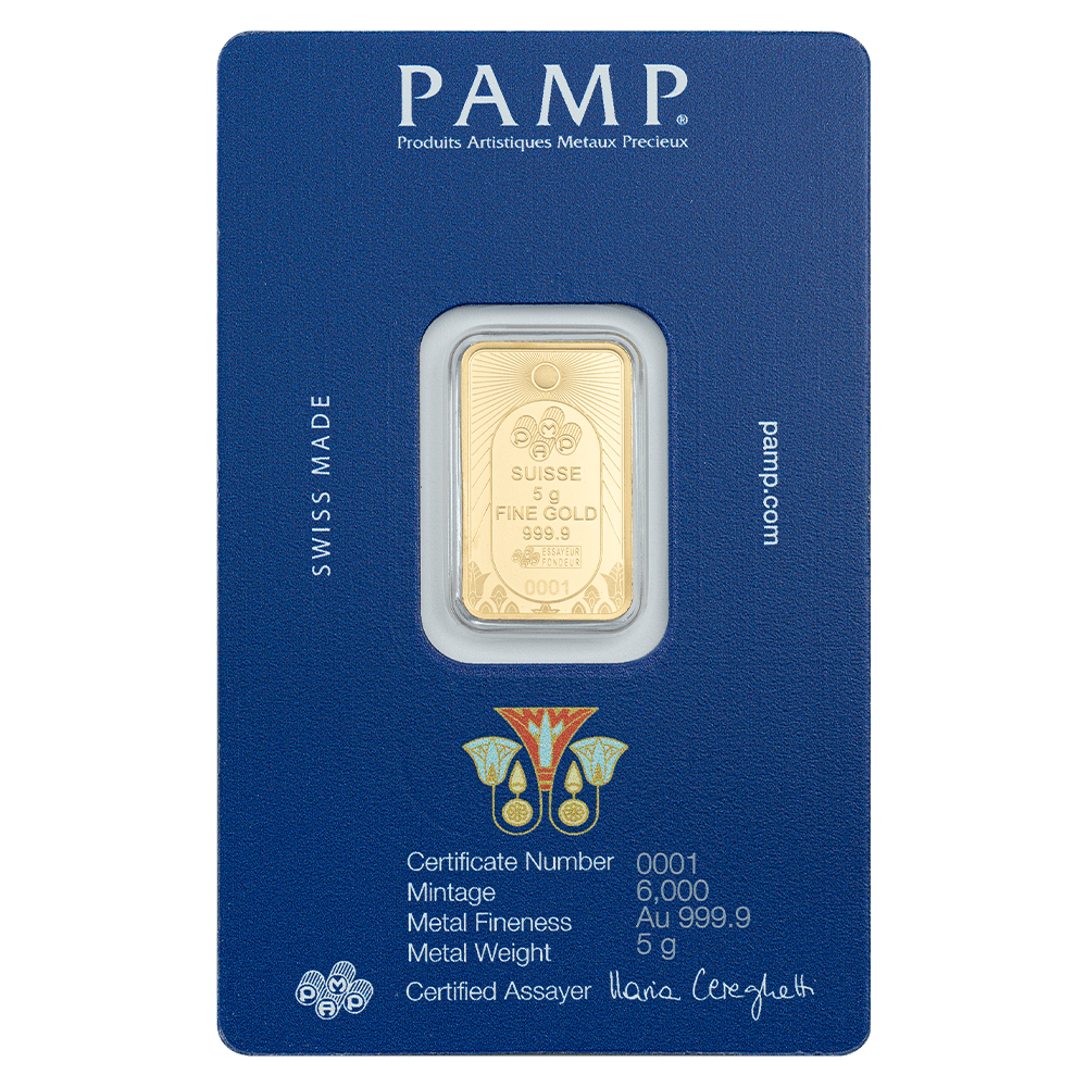 PAMP Suisse Lucky Scarab 5g 999.9 gold bar in sealed CertiPAMP assay packaging
