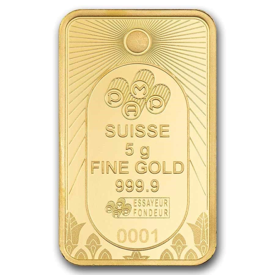 PAMP Suisse Lucky Scarab 5g 999.9 gold bar in sealed CertiPAMP assay packaging