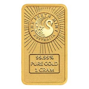 Perth Mint Dune 1g 999.9 gold bar in themed assay packaging with sandworm design