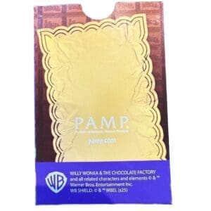 PAMP Suisse Willy Wonka 1g 999.9 gold bar in CertiPAMP packaging with chocolate bar design