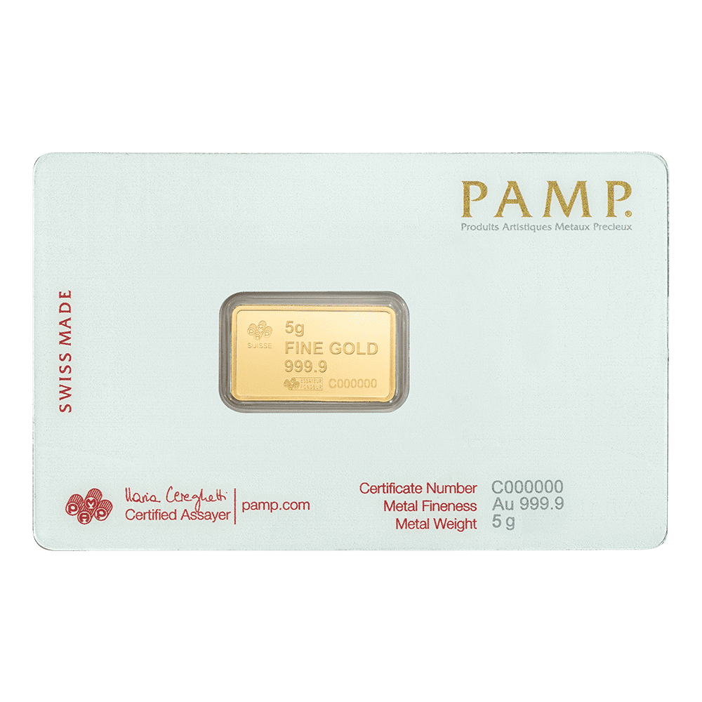 PAMP Suisse America Bald Eagle 5g 999.9 gold bar in sealed CertiPAMP assay packaging